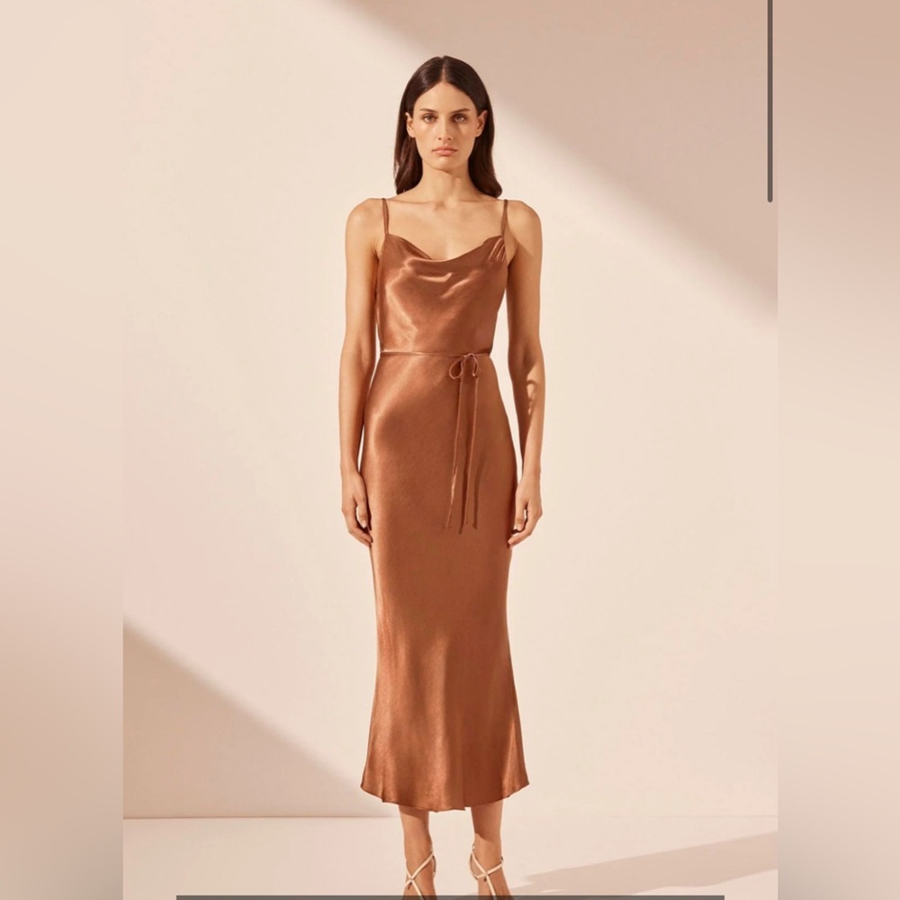 Shona Joy La Lune Biased Cowl Midi Dress in Copper